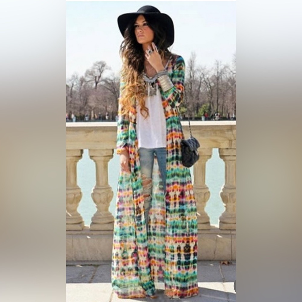 NWT Bohemian Long Jacket Shirt Coverup Duster Size Large Zoe Baer Women’s